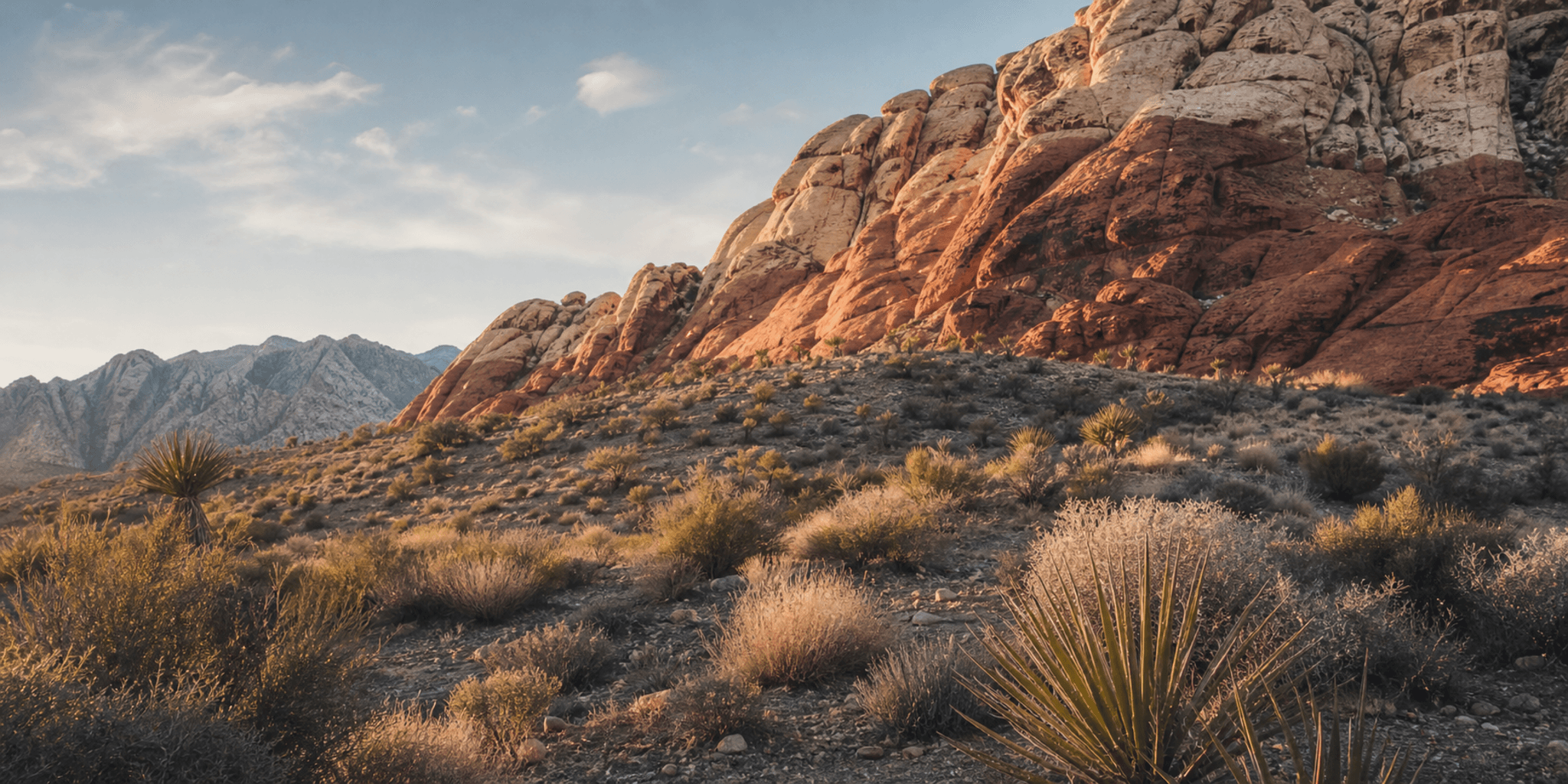 Desert landscape in Nevada with red rock cliffs.