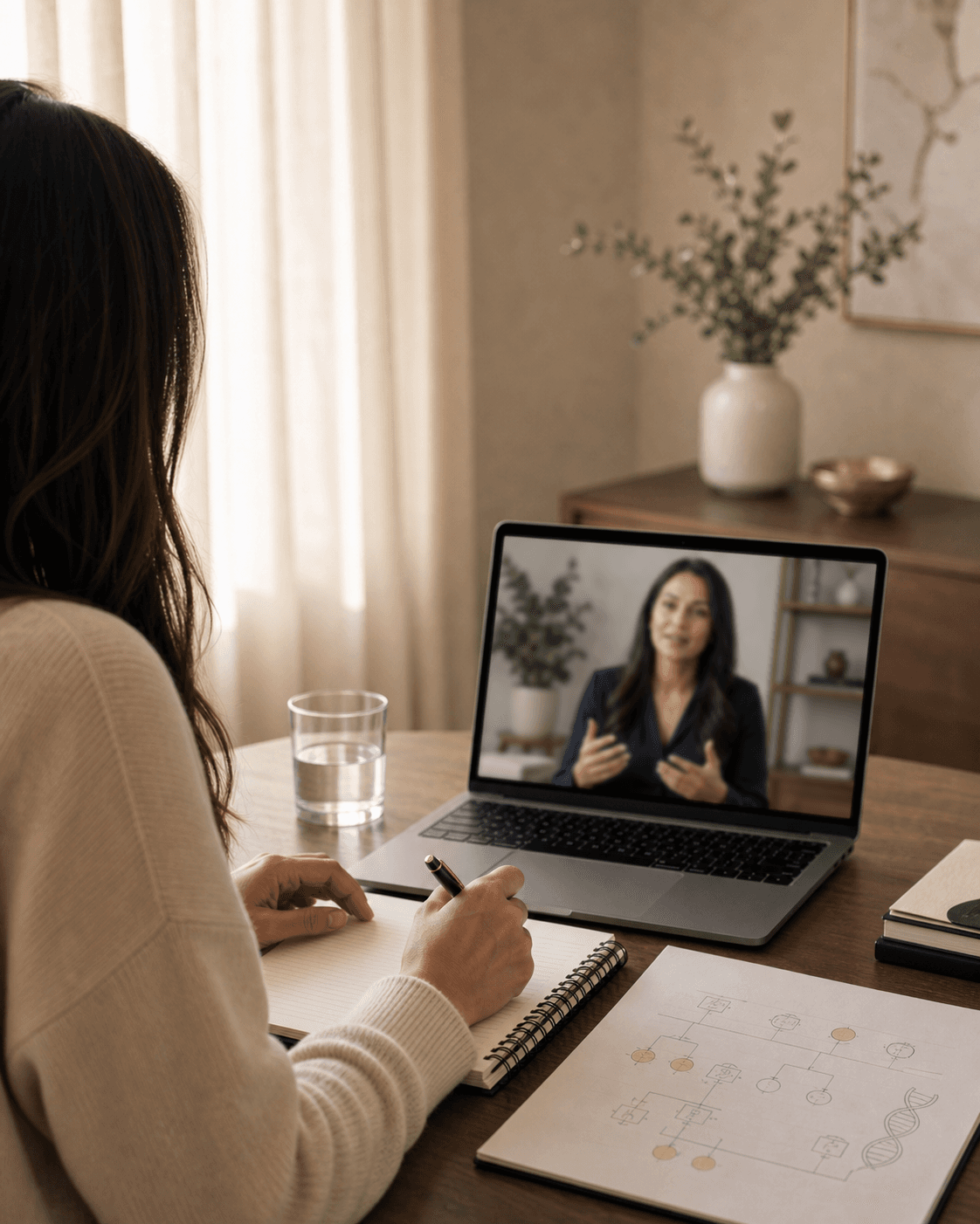 A virtual genetics appointment on a laptop.